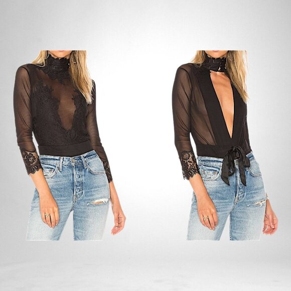 Free People / Revolve x Take HAH Bow Bodysuit BLACK  REVERSIBLE  MED & XS - Picture 1 of 10